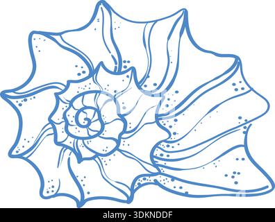 Elegant blue line art illustration of a seashell in minimal style Stock Vector