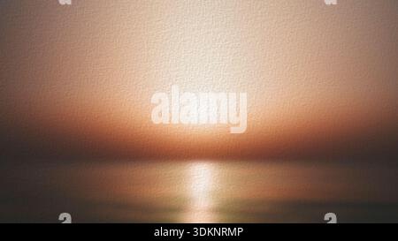Beautiful sunrise with sun over smooth sea, abstract watercolor blurry painting on textured watercolor paper for banner template page design Stock Photo