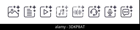 Set of AI tools icons for generating images, video, code, music, text. Icons for generative ai tools. Stock Vector