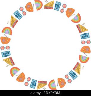 Groovy Retro Butterfly Circle Border Pattern Stock Vector