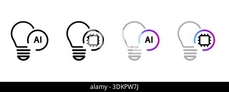 artificial intelligence creative idea and innovation icon lightbulb and processor chip smart thinking deep learning brain power digital creativity in Stock Vector