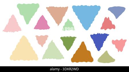 Set of wavy organic triangle shapes. Soft pastel peaks and scalloped cones for playful badges, collage accents and geometric experiments. Irregular blob silhouettes vector illustration. Stock Vector