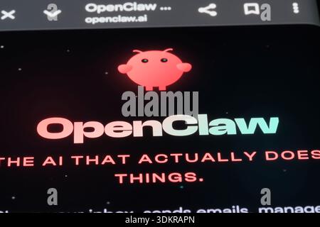 Shanghai,China-Feb.2nd 2026: OpenClaw logo on website. AI agent Stock Photo