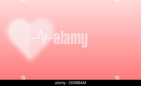 Red heart icon with heartbeat pulse line on pink geometric background. Vector illustration for World Heart Day Stock Vector