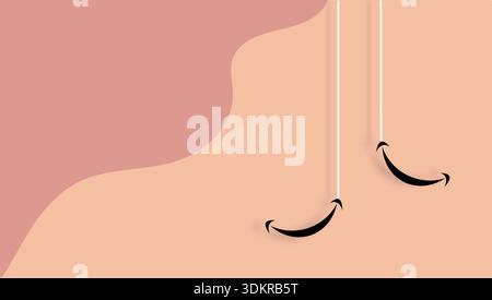 Musical notes with smile icons and drum on a vibrant pastel wavy background Stock Vector