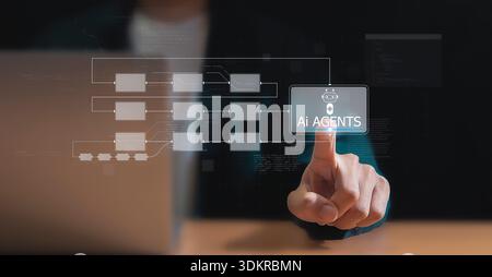 The concept of AI-powered automation, artificial intelligence software, and workflow processing. Stock Photo