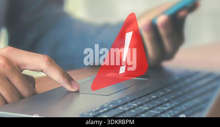 Page not found 404 error warning on laptop screen. Internet connection failed. Broken website concept. Digital communication problem. Stock Photo