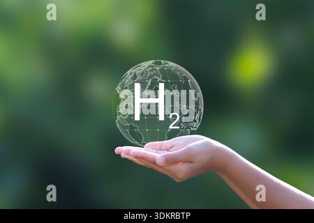 H2 Climate Friendly Energy Concept for Clean Hydrogen Energy Stock Photo