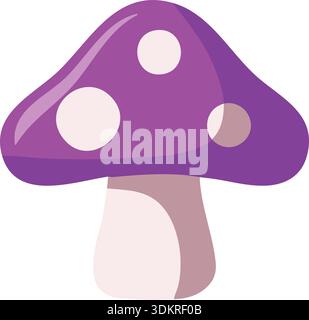 Flat illustration of a purple mushroom with white spots and a pale stem Stock Vector
