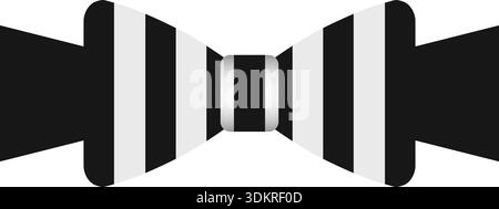 Minimal black bow tie icon with striped center knot in a bold flat style Stock Vector
