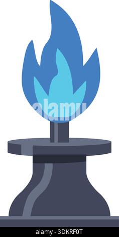 Stylized blue flame rising from a small burner base in a simple flat design Stock Vector