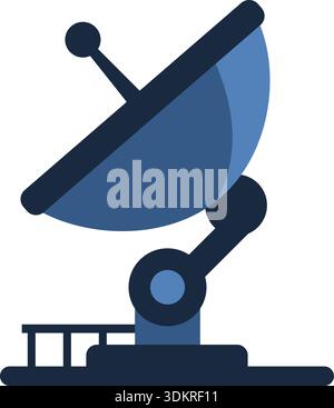 Flat illustration of a satellite dish antenna on a stand with a signal receiver Stock Vector
