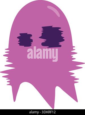 Cute purple ghost character with fuzzy edges and dark eyes in a simple flat style Stock Vector