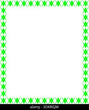 Vibrant Lime Green Border Design Featuring Repeating Four-Pointed Geometric Starburst Motifs Arranged in a Square Frame for Decorative Layouts Stock Vector
