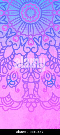 Lilac Blue Mandala Pattern on white background. Horizontal banner. Stock Vector