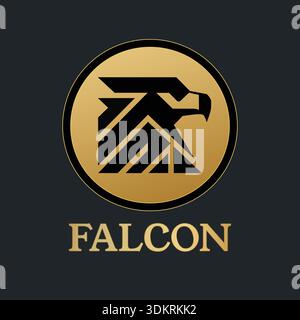 Geometric Falcon Logo Vector for Cryptocurrency, Blockchain, Fintech and Security Branding, Minimalist Eagle Cyber Technology Emblem, Royal Hawk Symbo Stock Vector