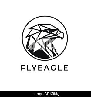 Geometric Eagle Head Logo Vector. Minimalist Bird of Prey Icon for Security, Cyber Technology, and Finance Branding. Modern Falcon Symbol in Black Cir Stock Vector