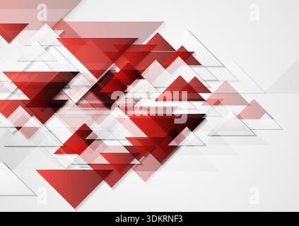 Red white geometric tech background with glossy triangles. Abstract concept vector design Stock Vector