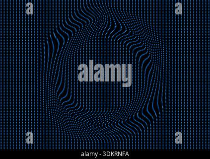 Abstract warped blue dotted lines forming distorted circle shape, tech minimal background. Vector geometric pattern design Stock Vector
