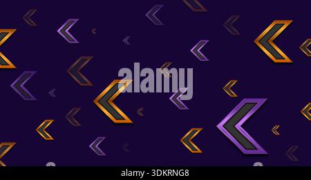 Golden and violet glossy arrows abstract tech geometric background. Vector graphic design Stock Vector