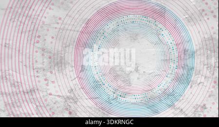 Blue pink concept linear and dotted circles abstract geometric grunge background. Minimal retro vector design Stock Vector