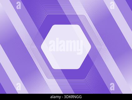 Linear hexagonal shapes on the violet striped minimal background. Geometric abstract vector design Stock Vector