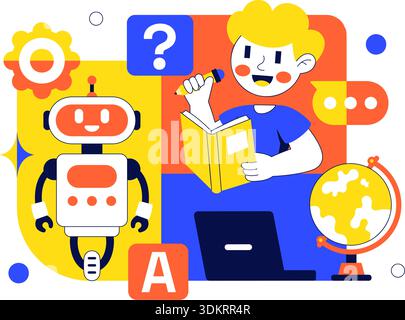 Robotics For Kids Education Vector Illustration Featuring Learning Technology And STEM In a Flat Cartoon Style Background Stock Vector