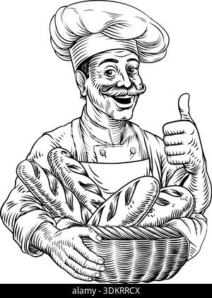 Chef Baker Bread Loaves Basket Bakery Illustration Stock Vector