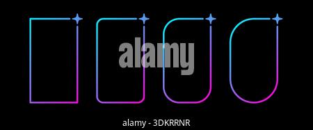 AI gradient rectangle story frames set. Artificial intelligence neon thin border. Technology box with blue pink gradient. Neural network digital bar Stock Vector