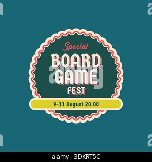 Board game fest badge design. Vintage style vector illustration Stock Vector