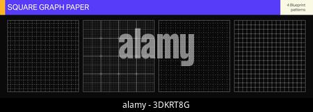 Blueprint grid paper set. Collection of square graph backgrounds with thin lines, bold blocks and dots. Technical templates Stock Vector