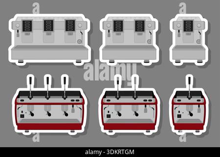 Illustration on theme big colored set different types coffee machine, different size makers, coffee machine pattern consisting of collection accessory Stock Vector
