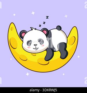 Cute Panda Napping on a Crescent Moon with Stars Vector Illustration Cartoon Design Stock Vector