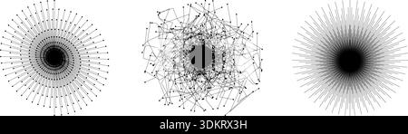 Abstract radial vector burst set with dynamic lines, futuristic energy explosion design, AI big data processing Stock Vector