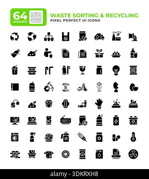 Waste sorting glyph essential ui icon set Stock Vector