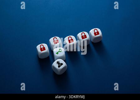 White dice representing network security, data protection, and potential cyber threats Stock Photo