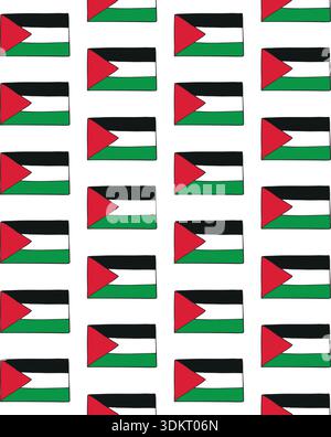 Vector seamless pattern of hand drawn sketch doodle Palestine flag isolated on white background Stock Vector