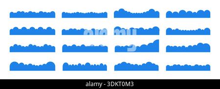 Simple clouds divider web site separator set. Fluffy curve edge header section. Blue border for banner, frame bottom, template. Vector illustration Stock Vector