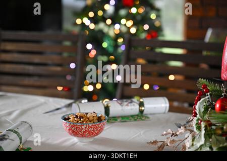 Christmas lunch, festive decoration table food, authentic family home holiday Stock Photo