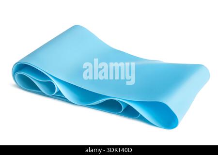 Light blue rolled fitness rubber band isolated on white background Stock Photo