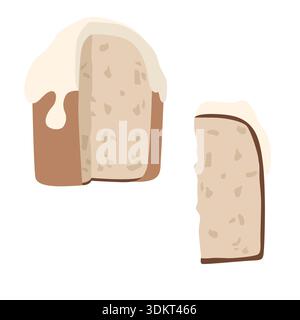 Illustration of a sliced bread loaf with icing on top, showcasing a detailed textured interior and a smooth white background. Stock Vector