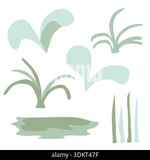 Abstract botanical illustration with simple green shapes representing leaves and grass, ideal for nature-themed design or digital art purposes. Stock Vector