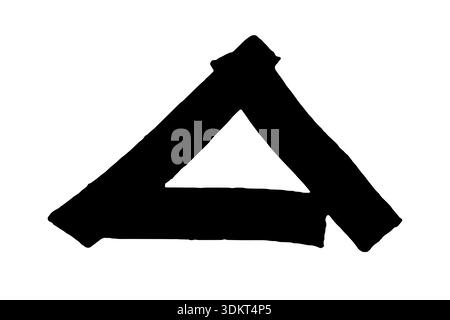 Abstract doodle triangle shape painted with rough brush strokes. Hand drawn black geometric symbol isolated on white background. Minimal artistic elem Stock Vector