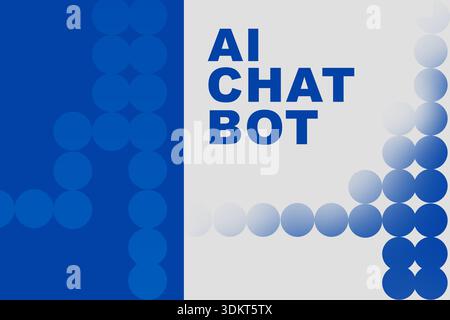 Design layout featuring blue shapes and AI chat bot text on a light background Stock Photo
