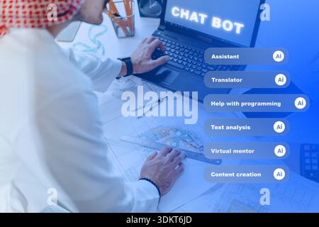 Person using laptop to explore various AI applications in a work setting Stock Photo