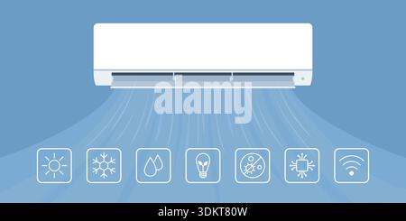 AC air conditioning split system indoor unit and icons set Stock Vector