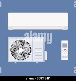 AC split system: indoor unit, outdoor unit and remote control Stock Vector