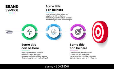 Infographic template with icons and 3 options or steps. Dartboard. Can be used for workflow layout, diagram, banner, webdesign. Vector illustration Stock Vector