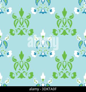 Indian ethnic hand block floral seamless pattern. Repeat design for textile, home furnishing, fashion, wallpaper, stationary etc. Stock Vector