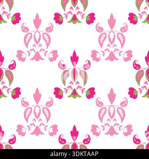 Indian ethnic hand block floral seamless pattern. Repeat design for textile, home furnishing, fashion, wallpaper, stationary etc. Stock Vector